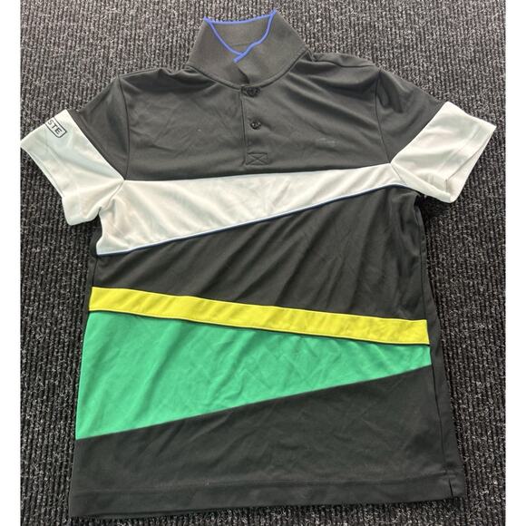 Lacoste Sport Polo Shirt Mens M Colorblock Golf Tennis Green Black Stripe - Picture 1 of 10